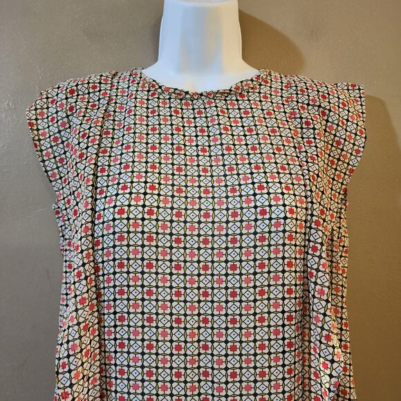 Worthington Womens Top Size S Pullover Keyhole Flutter Sleeve Front Geometric - Picture 5 of 10